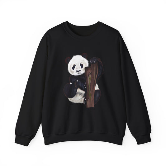 black sweatshirt stamped with a digital art illustration panda